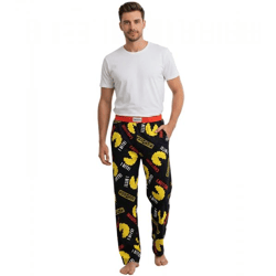 RE:COVERED X Pac-Man Caution I Bite Loungepants Herren Schlafanzug-Hose mit Pac-Man Allover-Print Pyjama-Hose RCPCM401 Schwarz/Gelb