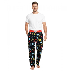 RE:COVERED X Pac-Man Loungepants Herren Schlafanzug-Hose mit Pac-Man Allover-Print Pyjama-Hose RCPCM400 Schwarz/Rot