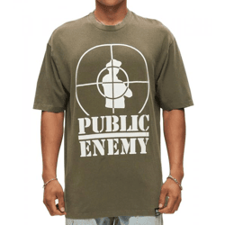 RE:COVERED X PUBLIC ENEMY Herren T-Shirt Baumwoll-Shirt mit großem Print Rundhals-Shirt RCBVD3836 Khaki