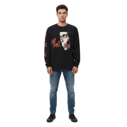 RE:COVERED X Studio Canal Evil Dead 2 Herren Langarm-Shirt mit Horror-Gesichtsprint Baumwoll-Longsleeve Pullover RCSTC115 Schwarz