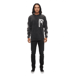 RE:COVERED X Studio Canal Halloween Herren Langarm-Shirt mit Vintage-Print Baumwoll-Longsleeve Pullover RCSTC116 verwaschenes Schwarz