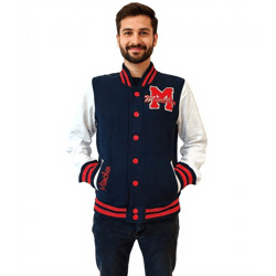 ROBIN RUTH München Herren College-Jacke mit Schriftzug Herbst-Jacke mit Stickerei Übergangs-Jacke Sweat-Jacke FMCN-H Navy/Rot