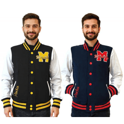 ROBIN RUTH München Herren College-Jacke mit Schriftzug Herbst-Jacke mit Stickerei Übergangs-Jacke Sweat-Jacke Navy/Rot oder Schwarz/Gelb
