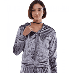 ROCKUPY Damen Samt-Cardigan glänzende Sweatshirt-Jacke mit Kapuze RPW20_040201 Grau