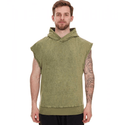 ROCKUPY Herren Tank-Top mit Kapuze ärmelloses Baumwoll-Shirt mit Rücken-Print gebatiktes Muskel-Shirt 393827 Grün
