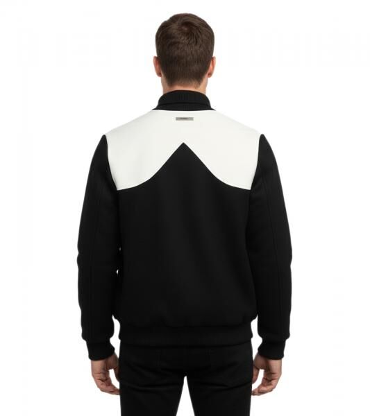 ROUGH. Herren Collegejacke mit Leder-Details stylische Leder-Jacke Schwarz/Wei&szlig;