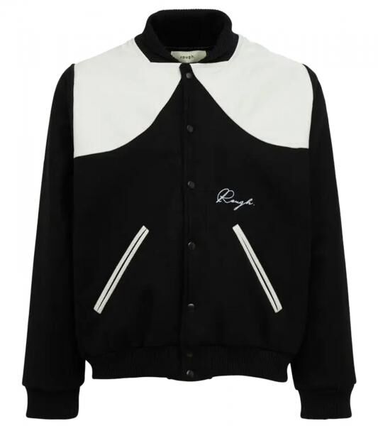 ROUGH. Herren Collegejacke mit Leder-Details stylische Leder-Jacke Schwarz/Wei&szlig;