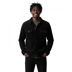 ROUGH. Snug Cotton Jacket – Transition Jacket with Shirt Collar & Chest Pocket in Black