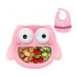 Rutschfestes Brunoko Silikon-Babyteller 2-in-1 Baby-Tellerset Lätzchen mit Auffangschale aus Silikon BPA-frei Rosa