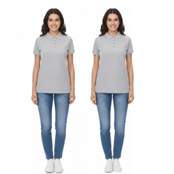 SANTINO Damen Polo-Shirt aus Bio-Baumwolle Polo-Hemd mit 4er Knopfleiste Kurzarm-Shirt meliert Grau