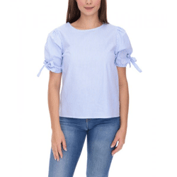 sequano Damen Blusen-Shirt T-Shirt Kurzarm-Bluse stylisches Sommer-Shirt 901509 Weiß/Blau