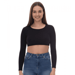 Sixth June Open Back Ribbed Damen Crop-Top mit offenem Rücken Langarm-Top geripptes Sommer-Shirt W33668KTO Schwarz