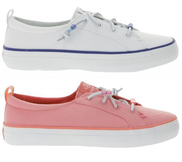 SPERRY Crest Vibe Canvas Damen Freizeit-Sneaker nachhaltige Alltags-Schuhe Schlupf-Schuhe STS884 Flamingo Pink oder Wei&szlig;