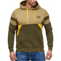 Sportiver Herren Hoodie im Colorblock Design Kapuzen-Pullover mit Kängurutasche Sweater 19041 Olive