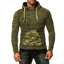 Sportiver Herren Kapuzen-Pullover mit Half-Zip und Strukturstrick Hoodie Sweater 13323 Gelb