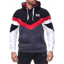Sportlicher Herren Kapuzen-Pullover im Colorblock Design Hoodie mit Kängurutasche Sweater  19048 Schwarz