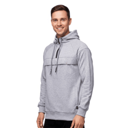 Men's Athletic Hoodie: Hooded Sweatshirt with Brand Logo on a Casual Front Detail Sweater Sweatshirt 19150 Gray Melange