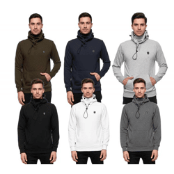 Sportlicher Hoodie für Herren mit cooler Kapuze Sweater Kapuzen-Pullover 19140 in Schwarz, Khaki, Grau, Blau, Weiß