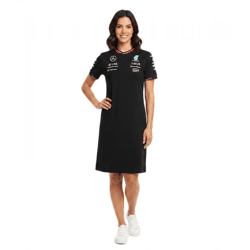 sportliches Mercedes-Benz AMG Petronas Damen Kleid mit Team- und Sponsoren-Logos Baumwoll-Kleid 701227958 001 Schwarz