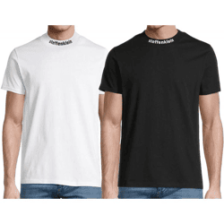 steffen klein Herren T-Shirt Baumwoll-Shirt mit Logo-Schriftzug am Hals Rundhals-Shirt in Schwarz oder Weiß