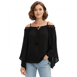 stilvolle Damen Bluse Off-Shoulder Shirt mit Carmen-Ausschnitt und Fledermausärmeln Sommer-Bluse 936235 Schwarz