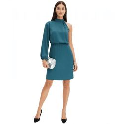 Stilvolles Damen One-Shoulder-Kleid aus glänzendem Satin Midi-Kleid 925469 Grün