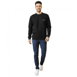 STONES Herren Basic-Pullover moderner Baumwoll-Sweater Sweatshirt mit Logo-Stickerei Langarm-Shirt 400gsm Schwarz