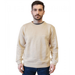 STONES Herren Basic-Pullover Sweatshirt mit Logo-Stickerei moderner Baumwoll-Sweater Langarm-Shirt 400gsm Beige