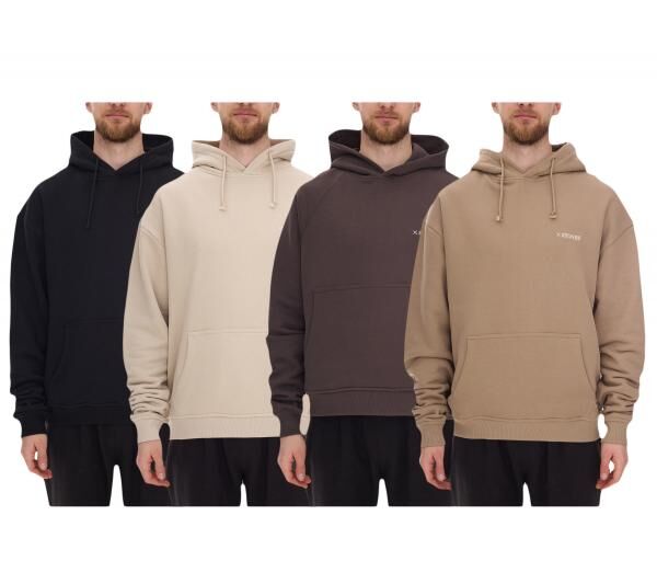 STONES Herren Hoodie moderner Baumwoll-Pullover Kapuzen-Pullover mit Logo-Stick Oversized-Fit 400gsm Braun, Beige, Schwarz