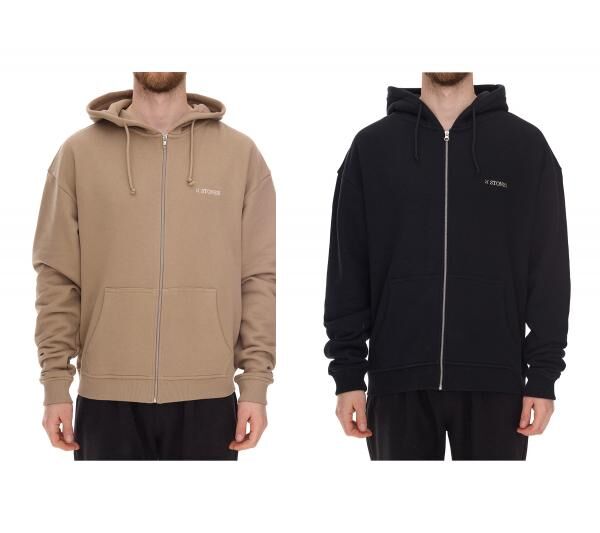 STONES Herren Oversized-Jacke moderner Baumwoll-Jacke 400gsm mit Kapuze mit Logo-Stickerei Hellbraun oder Schwarz