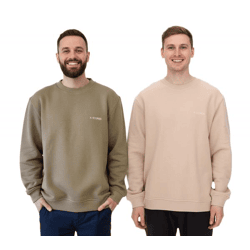 STONES Herren Oversized-Pullover moderner Baumwoll-Sweater mit Rundhals-Ausschnitt Sweatshirt 400gsm mit Logo-Stick Beige oder Hellbraun