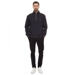 STONES Herren Pullover Oversized-Half-Zipper moderner Baumwoll-Half-Zipper Troyer 400gsm mit Stehkragen mit Logo-Stickerei Dunkel-Grau