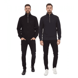 STONES Herren Pullover Oversized-Half-Zipper moderner Baumwoll-Half-Zipper Troyer 400gsm mit Stehkragen mit Logo-Stickerei Dunkel-Grau oder