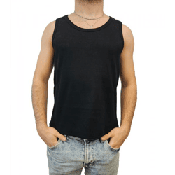 STONES Herren Tank Top geripptes Baumwoll-Shirt Basic-Top Rundhals-Top Achsel-Shirt Unterhemd Schwarz