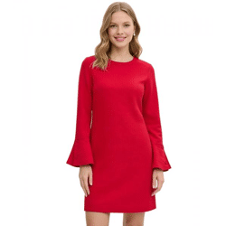 strukturiertes Damen Sommer-Kleid Mini-Kleid mit langen Ärmeln Urlaubs-Kleid 910257 Rot