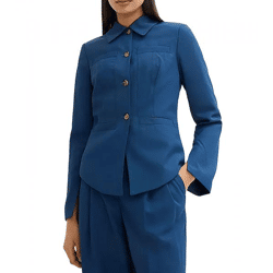 stylische Damen Hemd-Jacke Herbst-Jacke Business-Jacke Kurz-Mantel 943635 Blau