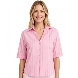 Stylische Damen Hemdbluse im Nadelstreifen-Design Kurzarm-Hemdbluse 912758 Rosa