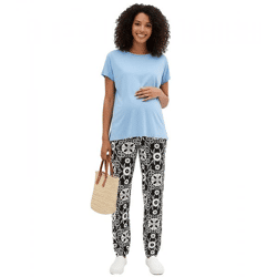 stylische Damen Schwangerschafts-Hose Umstandshose mit Blumen-Muster Umstandsmode 938357 Schwarz/Weiß