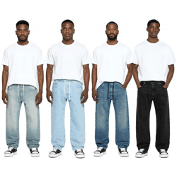 stylische Herren Jeans im Jogger-Stil Denim-Hose Baggy Leg mit Bindeband BR-12000 in Schwarz oder Blau