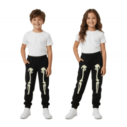 stylische Kinder Jogginghose für Mädchen und Jungen Sweat-Hose fluoreszierendem Skelett Aufdruck 926587 Schwarz