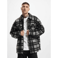 Stylische Urban Classics Herren Hemdjacke in Karomuster Jacke mit Reißverschluss und Brusttaschen Schwarz/Weiß
