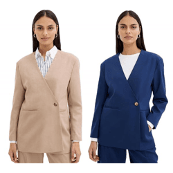 stylischer Damen Ausgeh-Blazer Herbst-Blazer Business-Blazer Baumwoll-Blazer Beige oder Blau