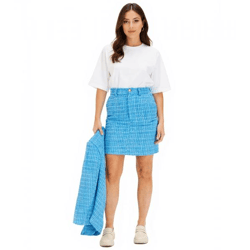 stylischer Damen Boucle Mini-Rock Strick-Rock mit Silber-Akzenten 960601 Brilliantblau