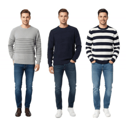 Stylischer ESPRIT Herren Strick-Pullover mit Streifen oder Wellenmuster Rundhals-Sweater Baumwoll-Pullover Dunkelblau/Weiß, Grau oder Blau