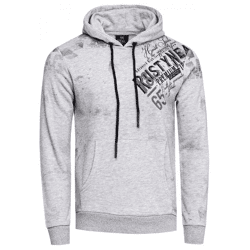 Stylischer Herren Kapuzen-Pullover mit All-Over Graphic-Print Hoodie mit Känguru-Tasche Sweater 19134 Grau