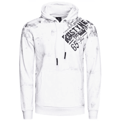 Stylischer Herren Kapuzen-Pullover mit All-Over Graphic-Print Hoodie mit Känguru-Tasche Sweater 19134 Weiß