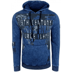 Stylischer Herren Kapuzen-Pullover Oil-Washed Hoodie mit Grunge-Print Sweatshirt 19124 Sax-Blau