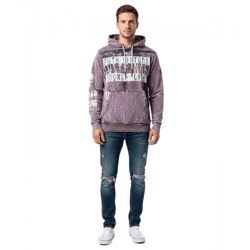 Stylischer Herren Kapuzen-Pullover Vintage-Washed Hoodie mit Grunge-Print Sweatshirt 19124 Anthrazit