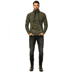 Stylischer Herren Strick-Pullover mit gestrickten Schlitzen am Ärmel Sweater 13328 Gelb