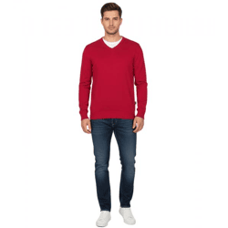 Stylischer Herren Strick-Pullover mit V-Ausschnitt Premium-Baumwolle 143-002 Rot